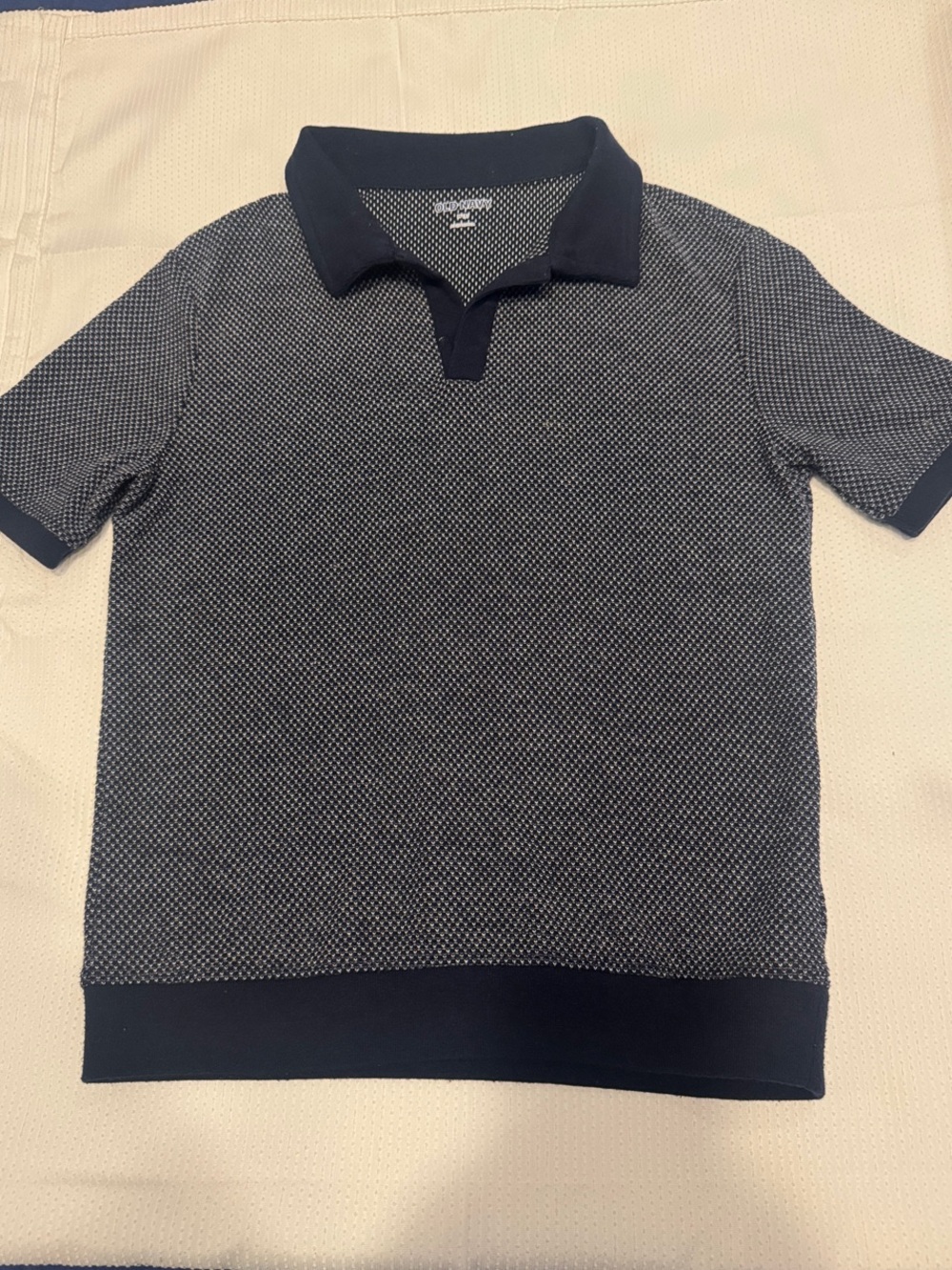 Old Navy Navy & White Short-Sleeve Textured Polo